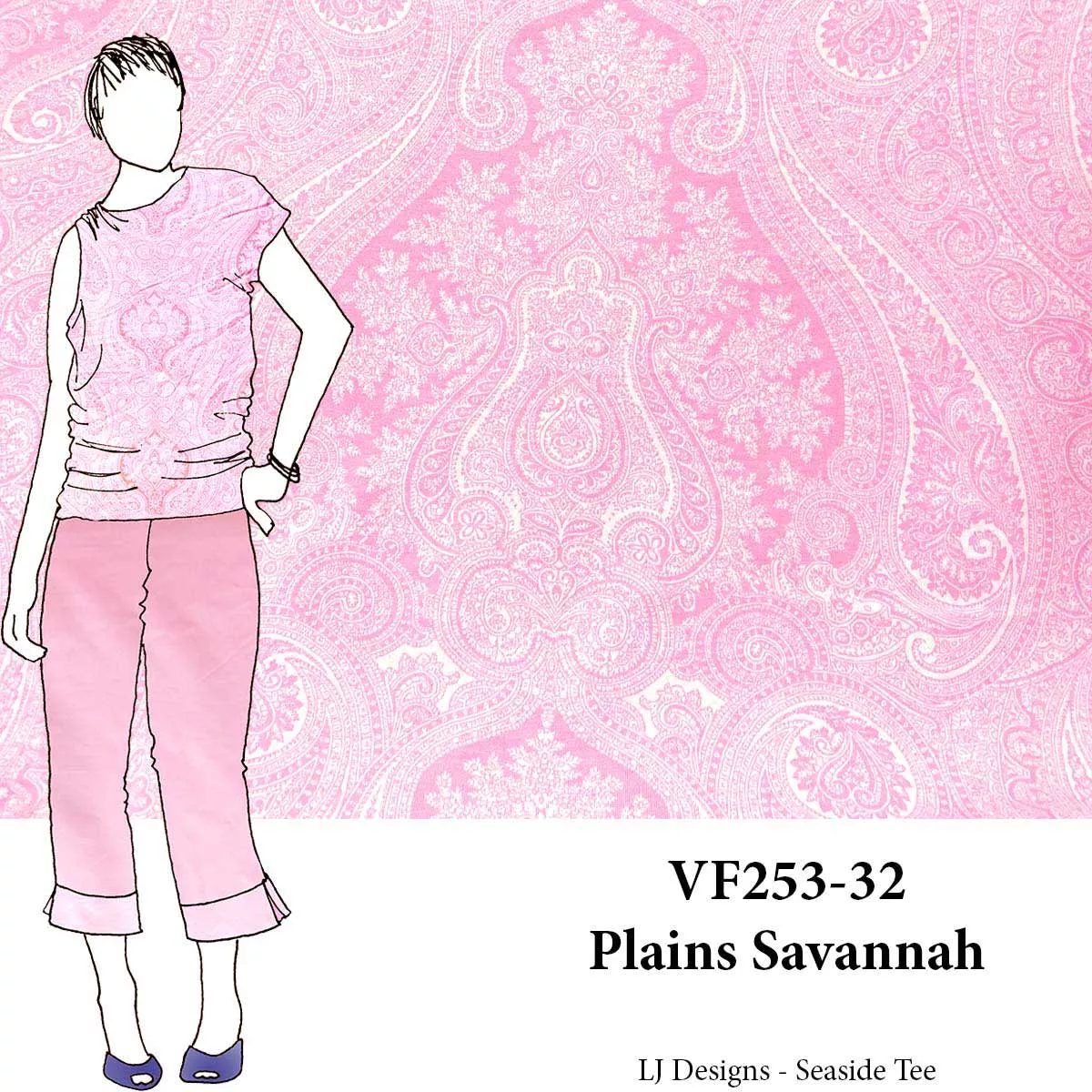 VF253-32 Plains Savannah - Pink and White Paisley Extra-wide Cotton Jersey Fabric