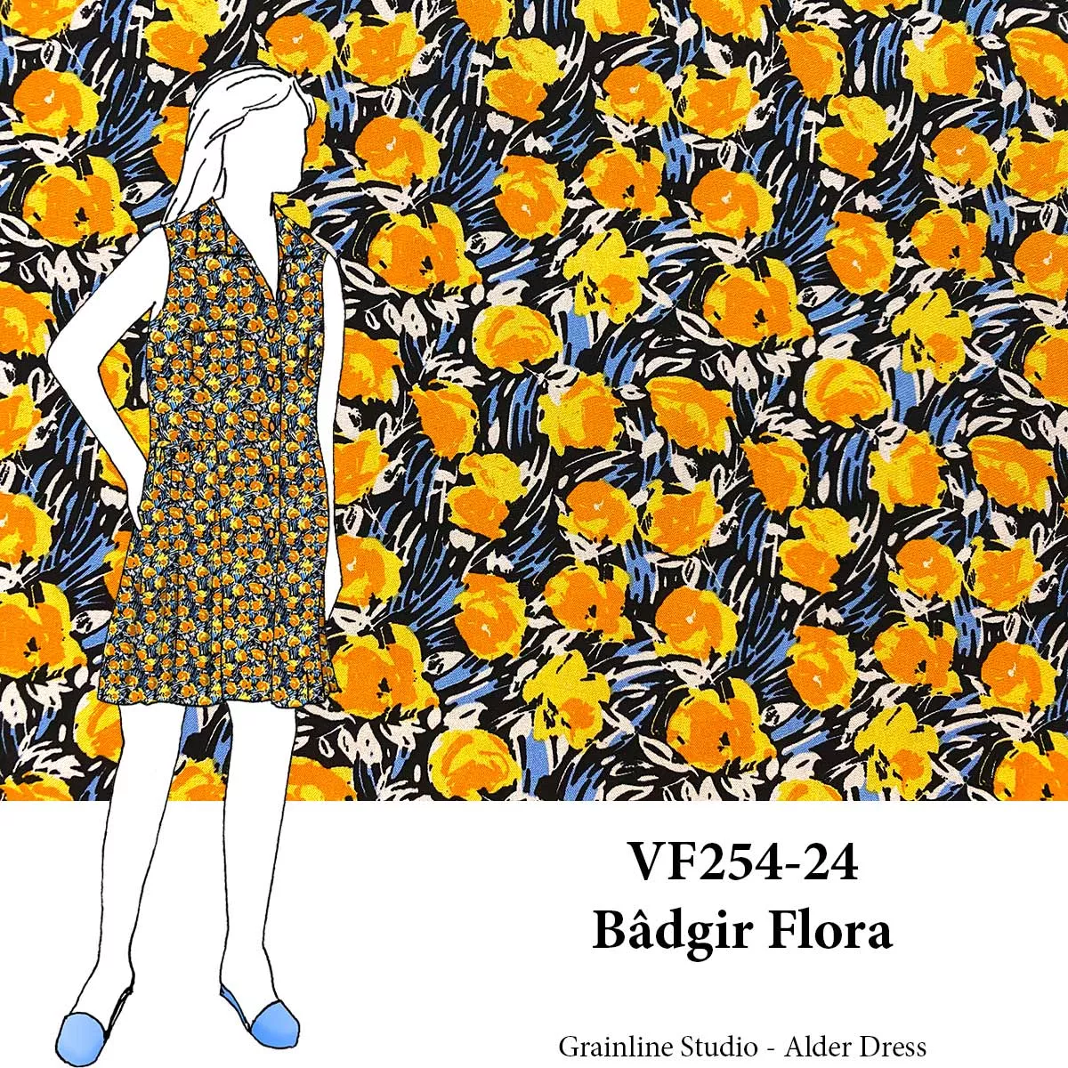VF254-24 Bâdgir Flora - Mango and Lemon FloralRayon Challis Fabric