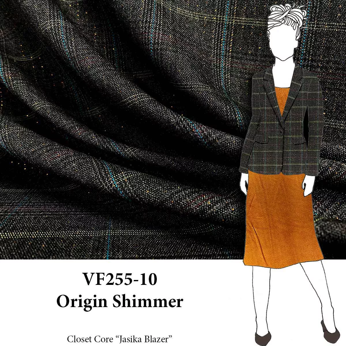 VF255-10 Origin Shimmer - Stretch Wool Blend Plaid Suiting Fabric