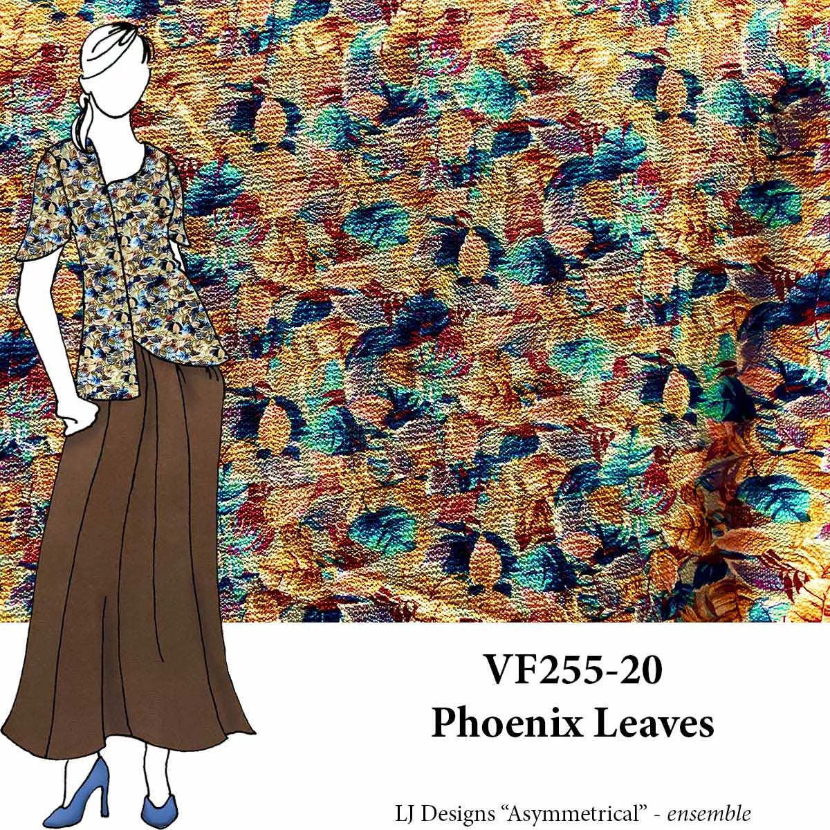 VF255-20 Phoenix Leaves - Autumnal Bubble Crepe Fabric