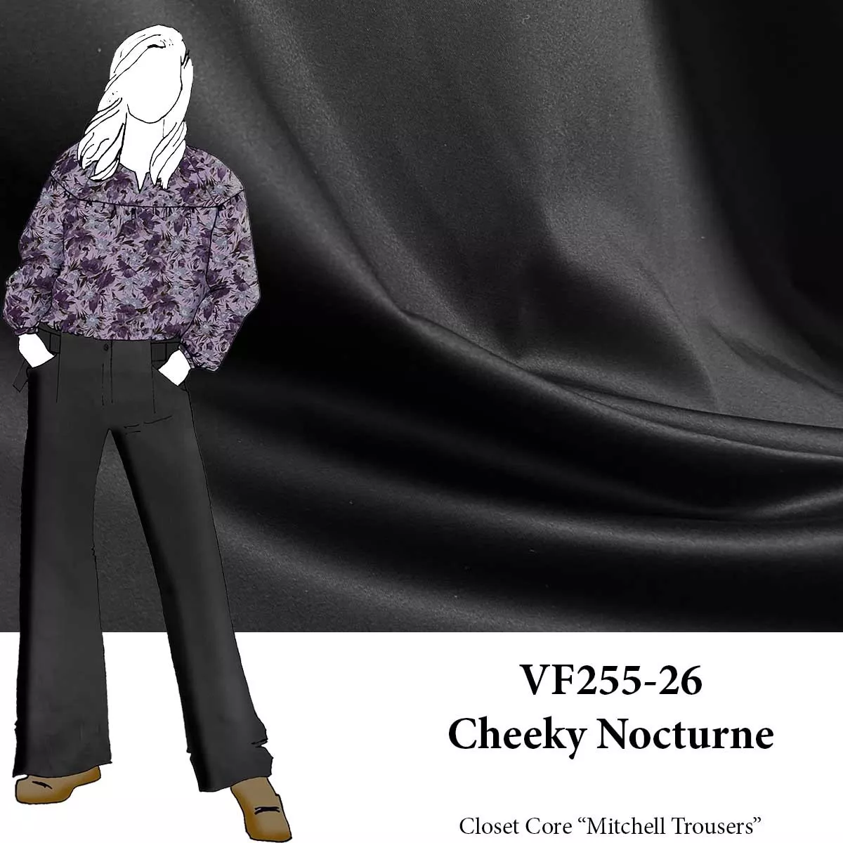 VF255-26 Cheeky Nocturne - Black Stretch Cotton Sateen Fabric