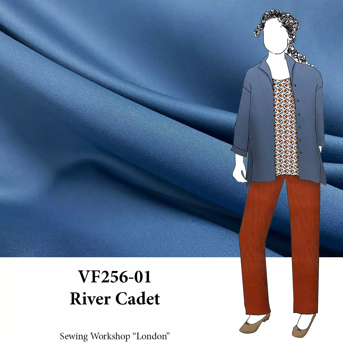 VF256-01 River Cadet - Steel Blue Cotton Sateen Fabric