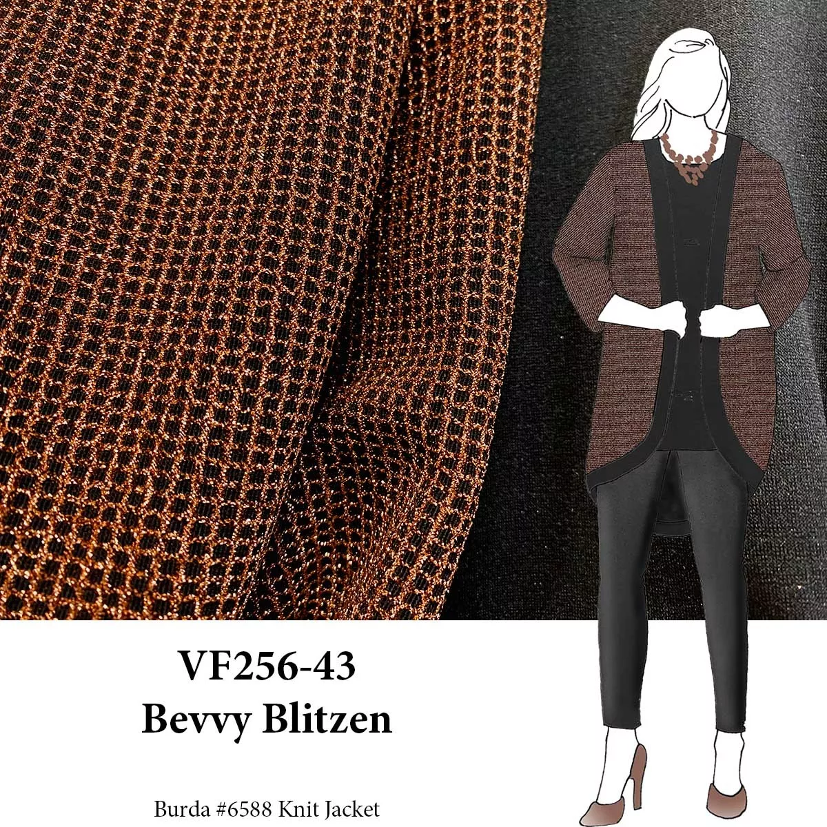 VF256-43 Bevvy Blitzen - Rose-gold and Black Shimmer Double-Knit Fabric