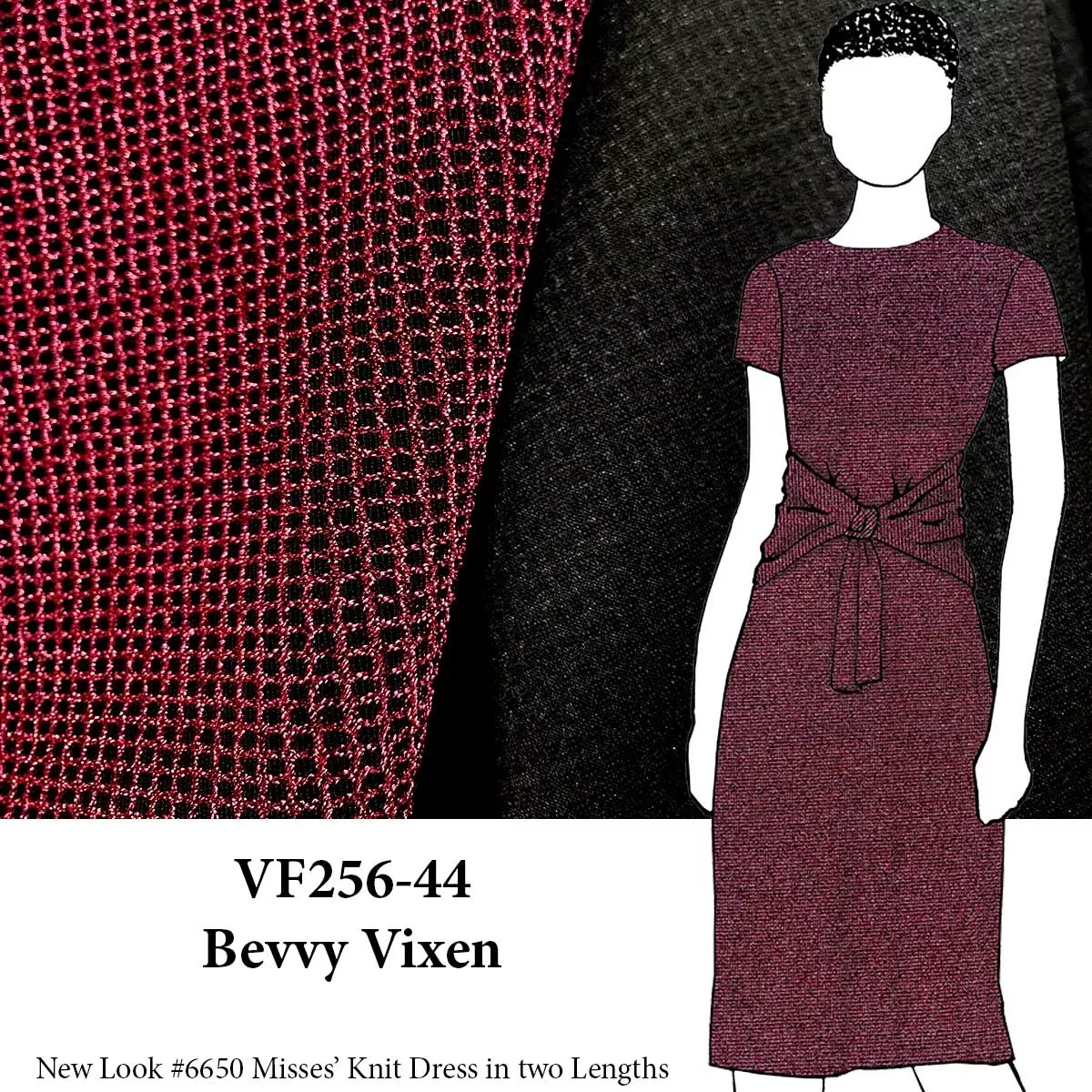 VF256-44 Bevvy Vixen - Fuchsia and Black Shimmer Double-Knit Fabric