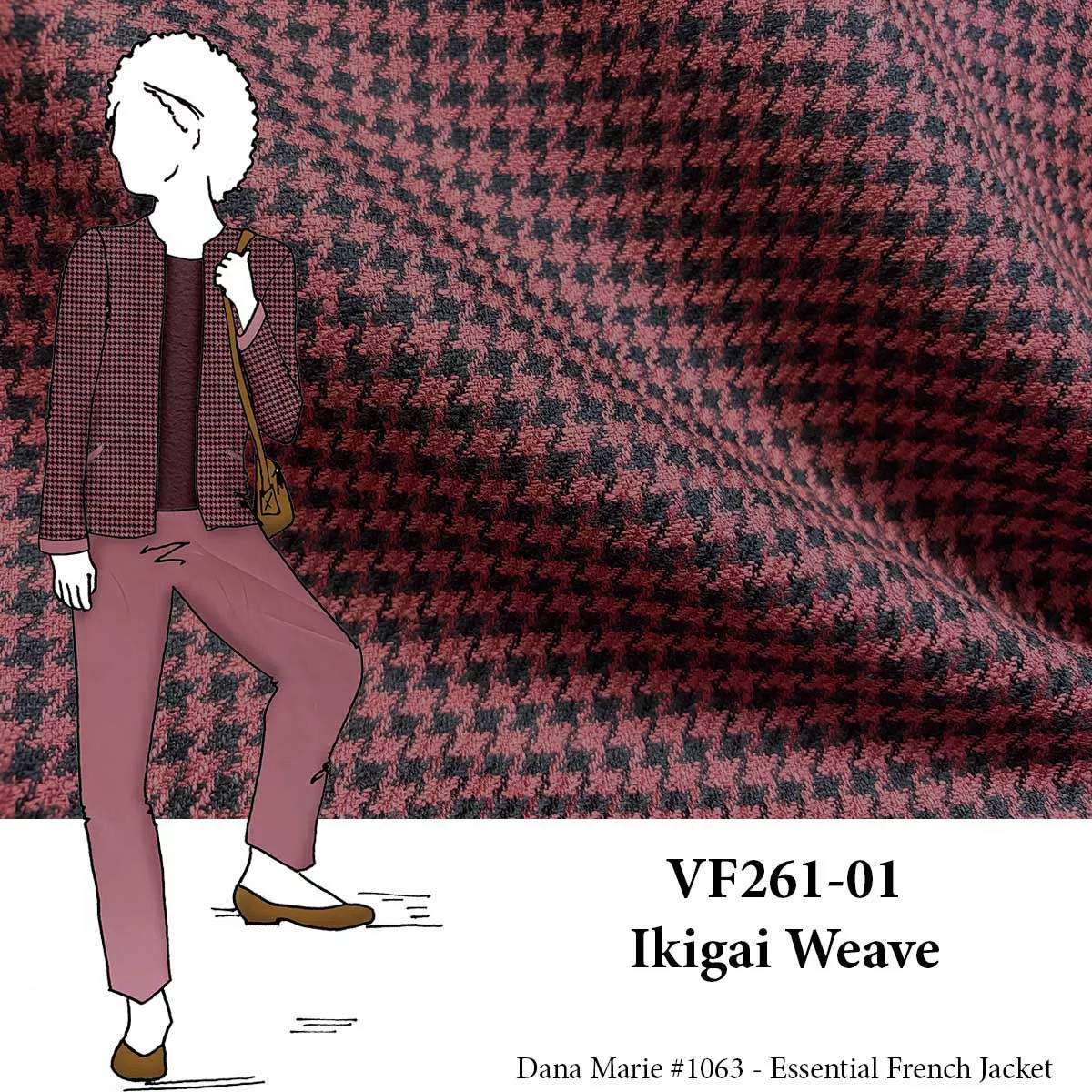 VF261-01 Ikigai Weave - Rouge Linen-Rayon-Cotton Blend Houdstooth Suiting Fabric