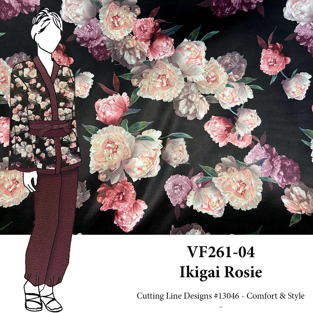 VF261-04 Ikigai Rosie - Digital Floral Stretch Charmeuse Fabric