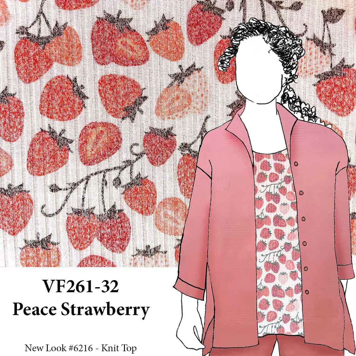 VF261-32 Peace Strawberry - Berry Hacci Rib Knit Print Fabric
