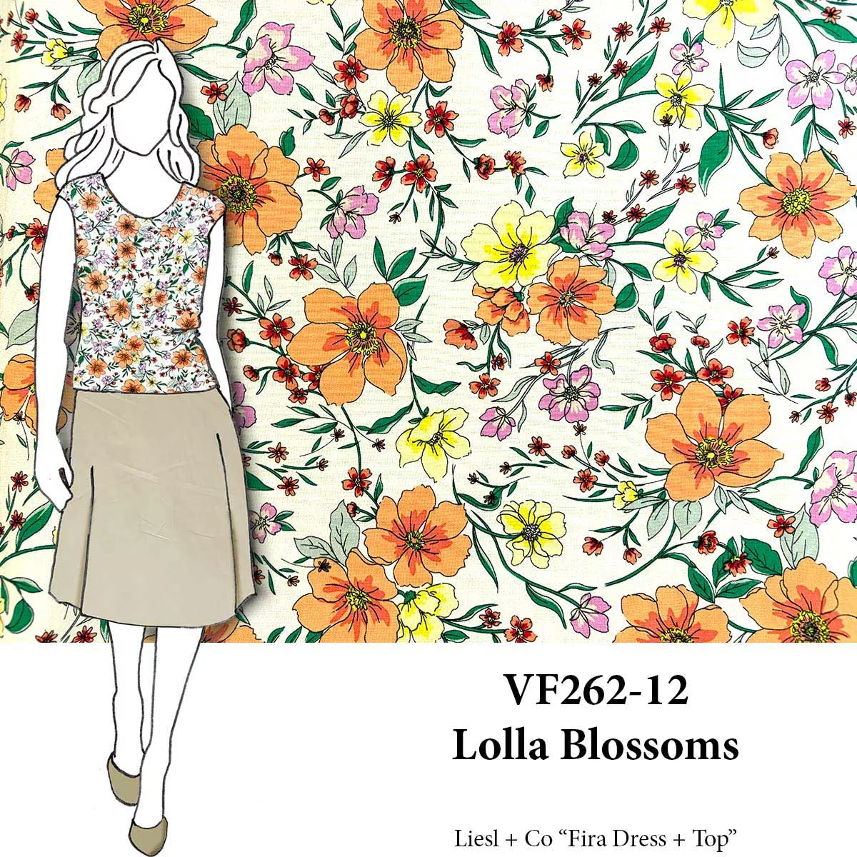 VF262-12 Lolla Blossoms - Apricot and Yellow Floral Challis Fabric