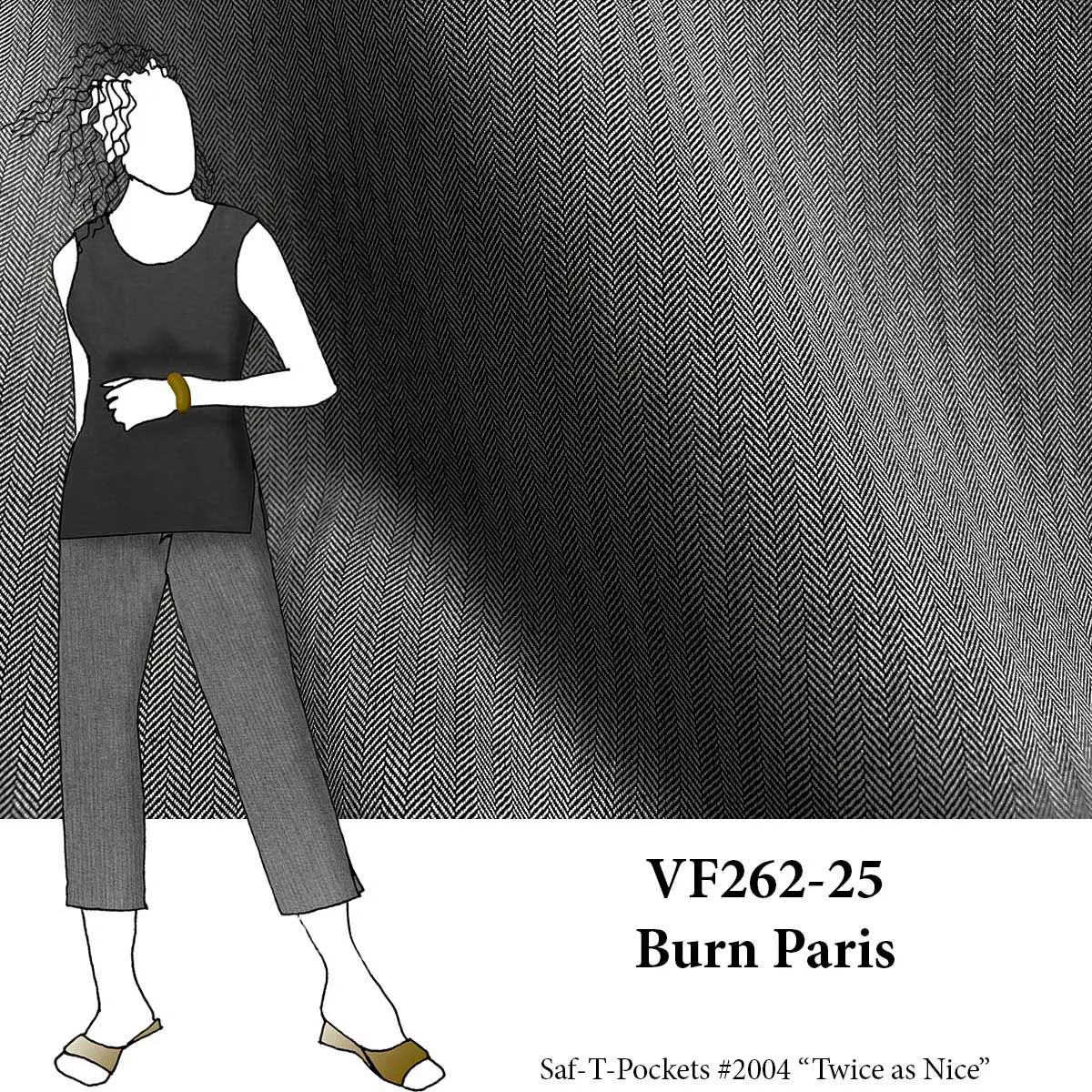 VF262-25 Burn Paris - Black-White Herringbone Suiting Fabric