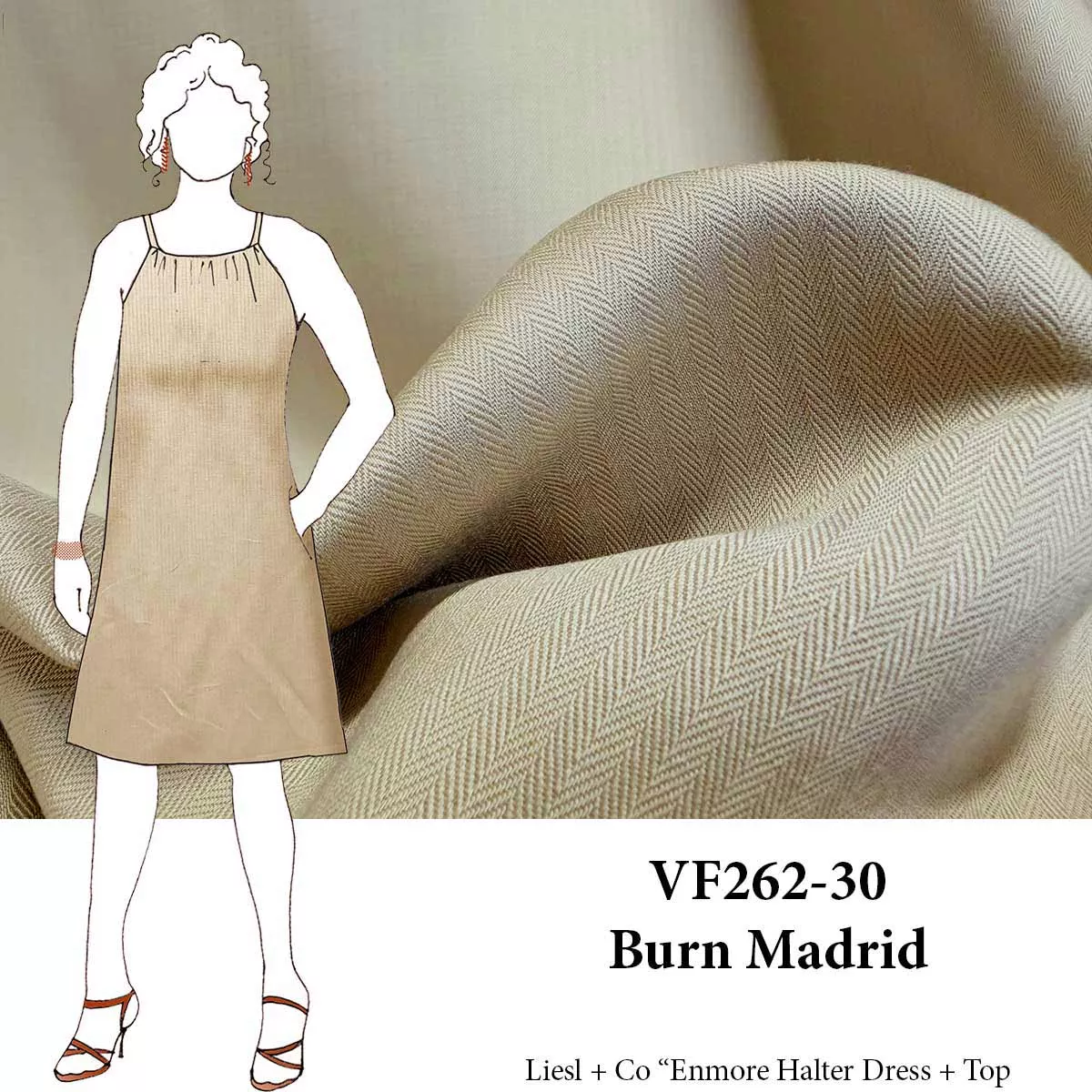 VF262-30 Burn Madrid - Beige Rayon-Linen Herringbone Fabric