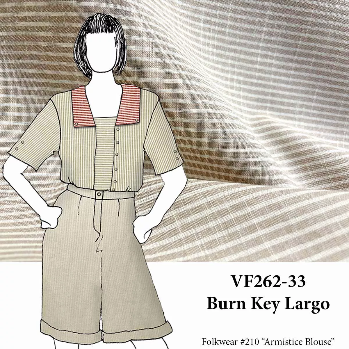 VF262-33 Burn Key Largo - Beige Stripe Linen-Weave Fabric