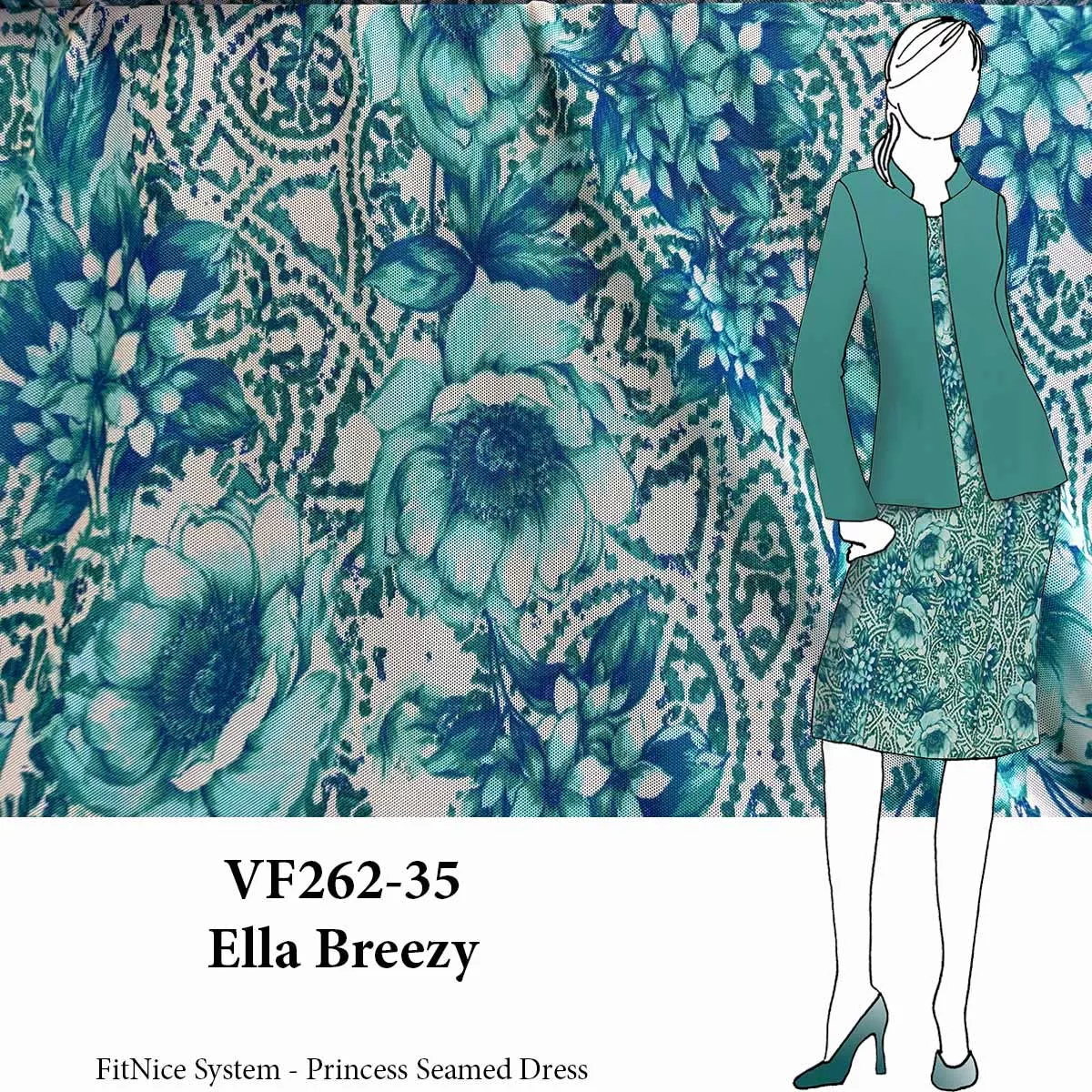 VF262-35 Ella Breezy - Turquoise Floral Printed Mesh Fabric