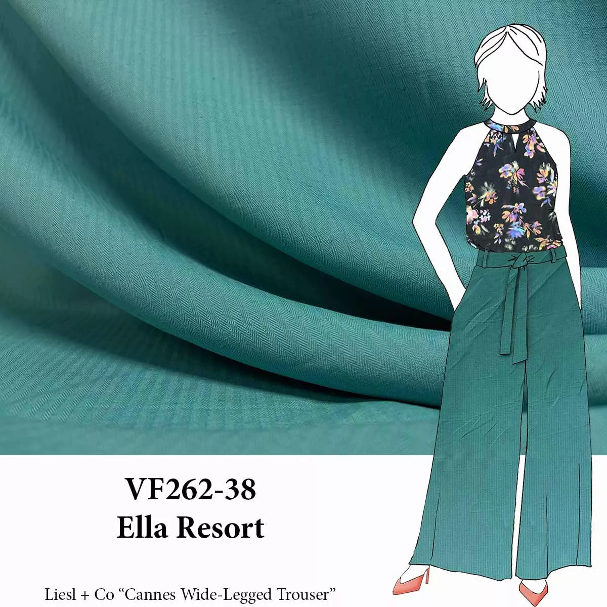 VF262-38 Ella Resort - Turquoise Rayon-Linen Herringbone Fabric