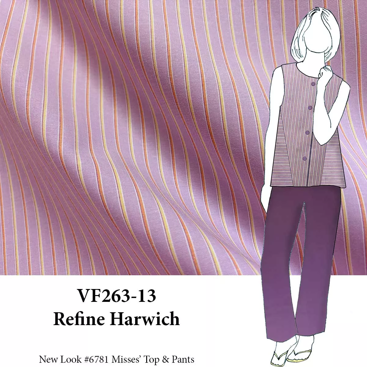 VF263-13 Refine Harwich - Lilac Striped Cotton Shirting Fabric