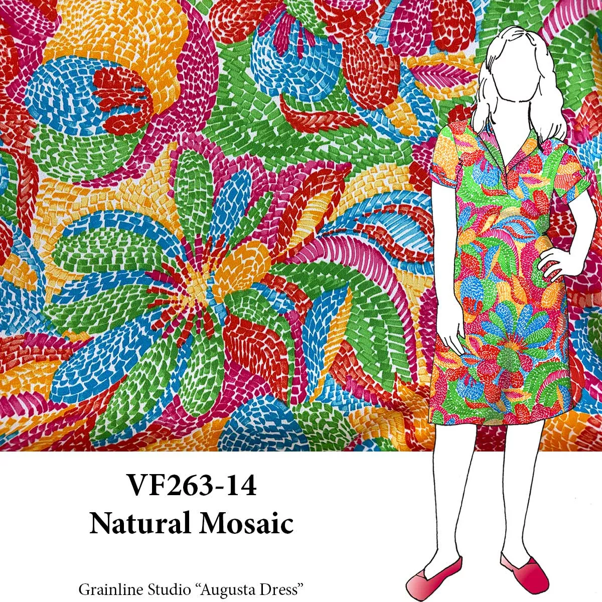 VF263-14 Natural Mosaic - Colorful Bubble Shine Crepe Fabric