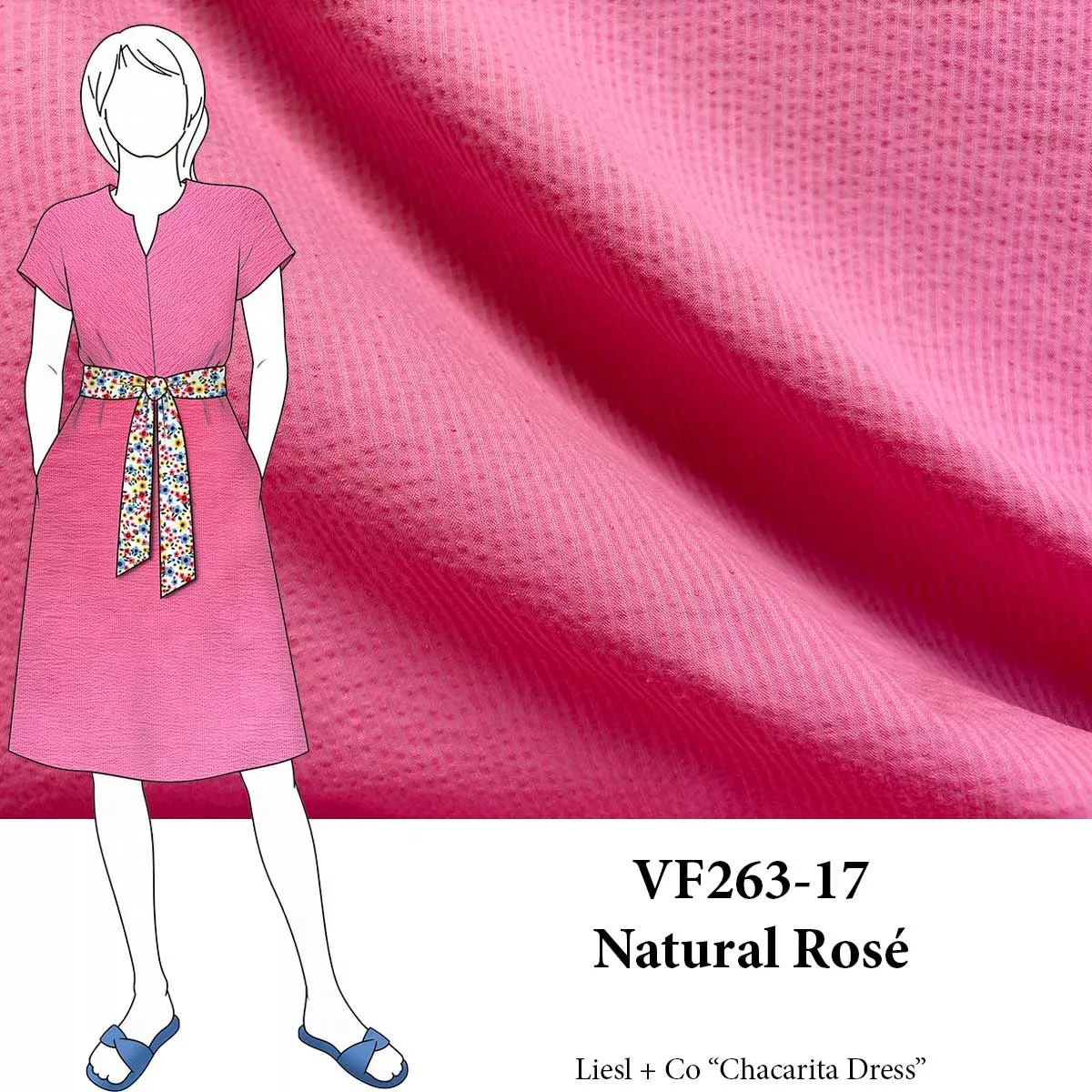 VF263-17 Natural Rosé - Pink Cotton Seersucker Fabric