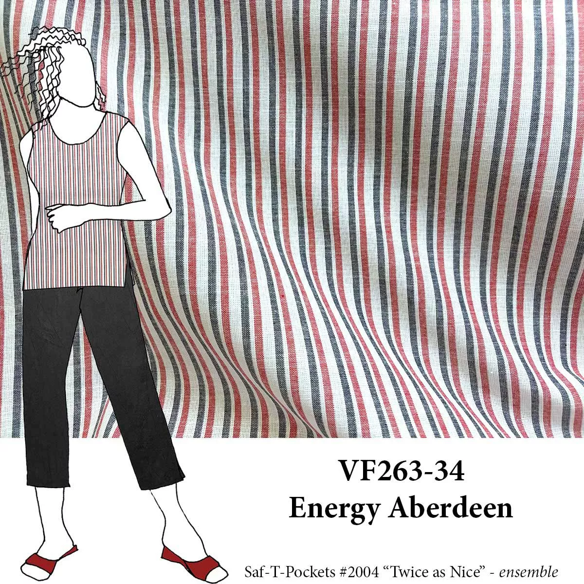 VF263-34 Energy Aberdeen - Red & Black Striped Oxford Cloth Fabric