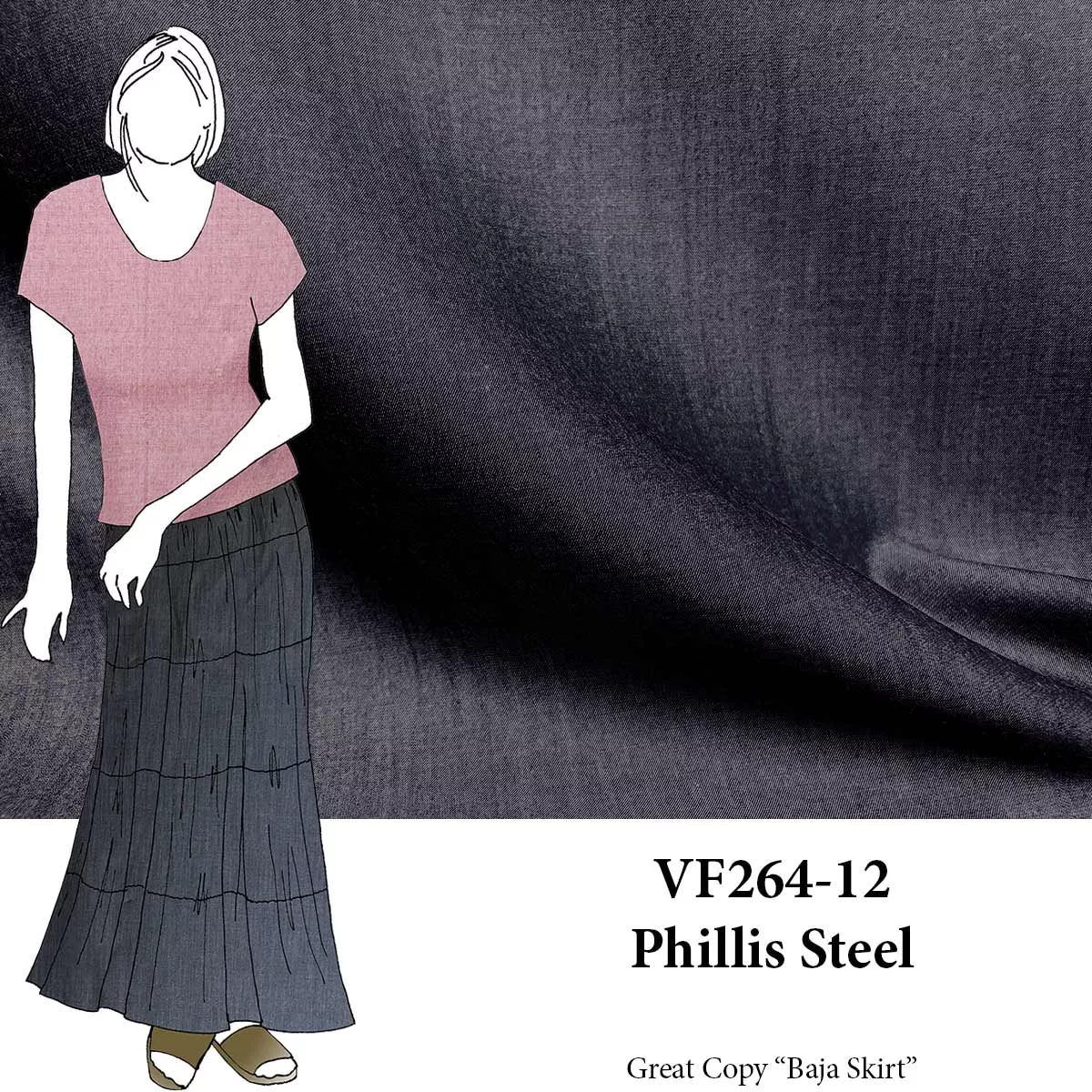 VF264-12 Phillis Steel - Yarn-dyed Indigo Cotton Chambray Fabric