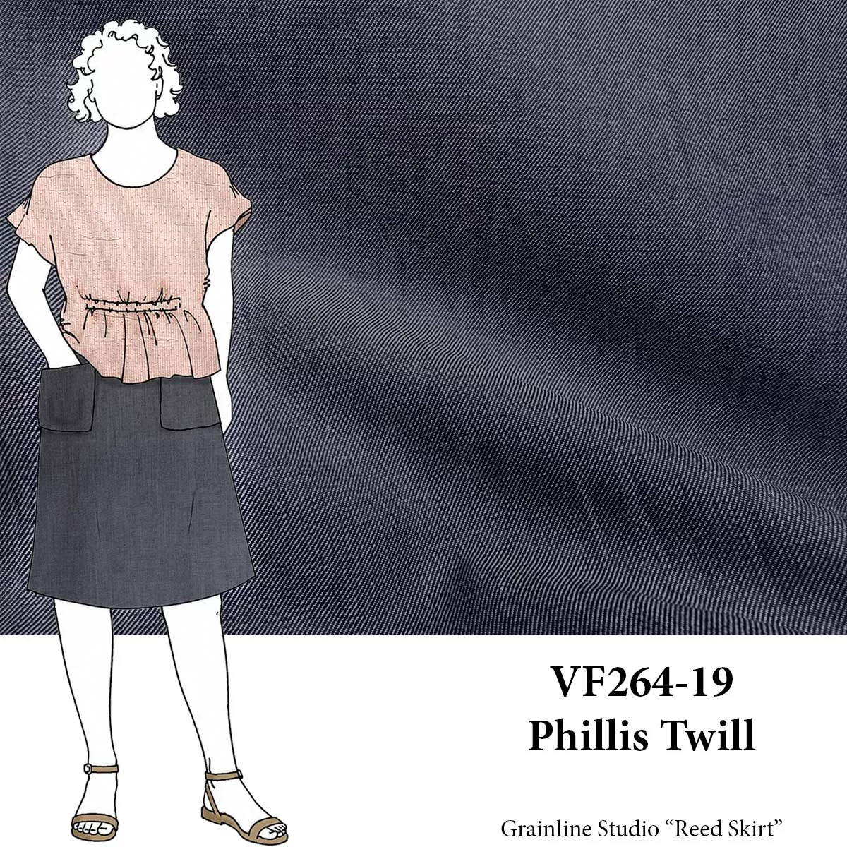 VF264-19 Phillis Twill - Lightewight Indigo Wool + Cotton Fabric