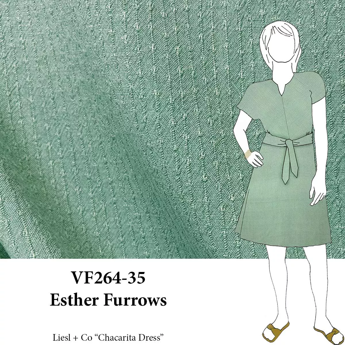 VF264-35 Esther Furrows - Pale Green Textured Tencel Rayon Fabric