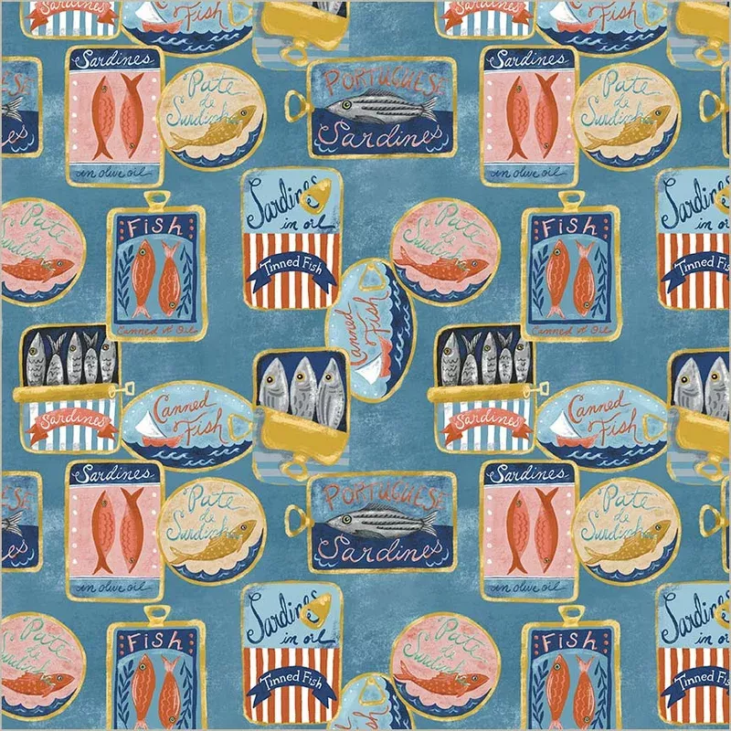 Villa Sol Jennifer Moore/Monaluna 55224-2 Sea Blue Tinned Fish Organic High Density Cotton