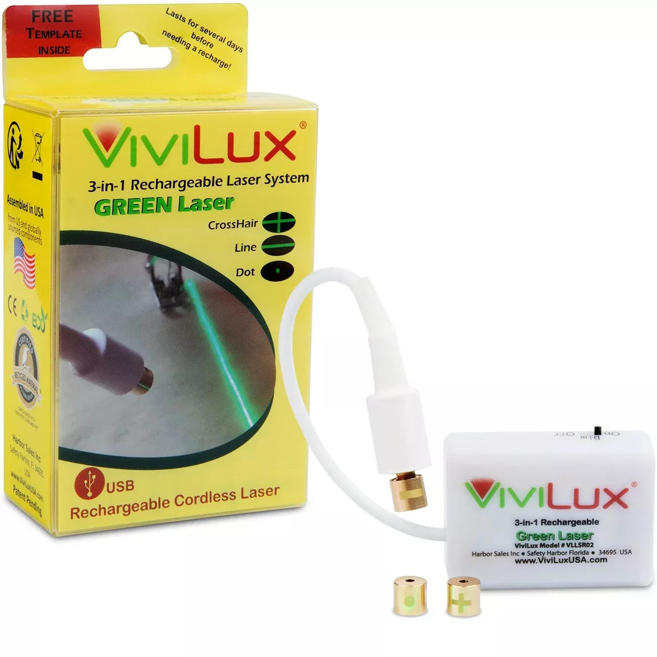 ViviLux 3-in-1 Rechargeable Green Laser System with Rare Earth Magnet