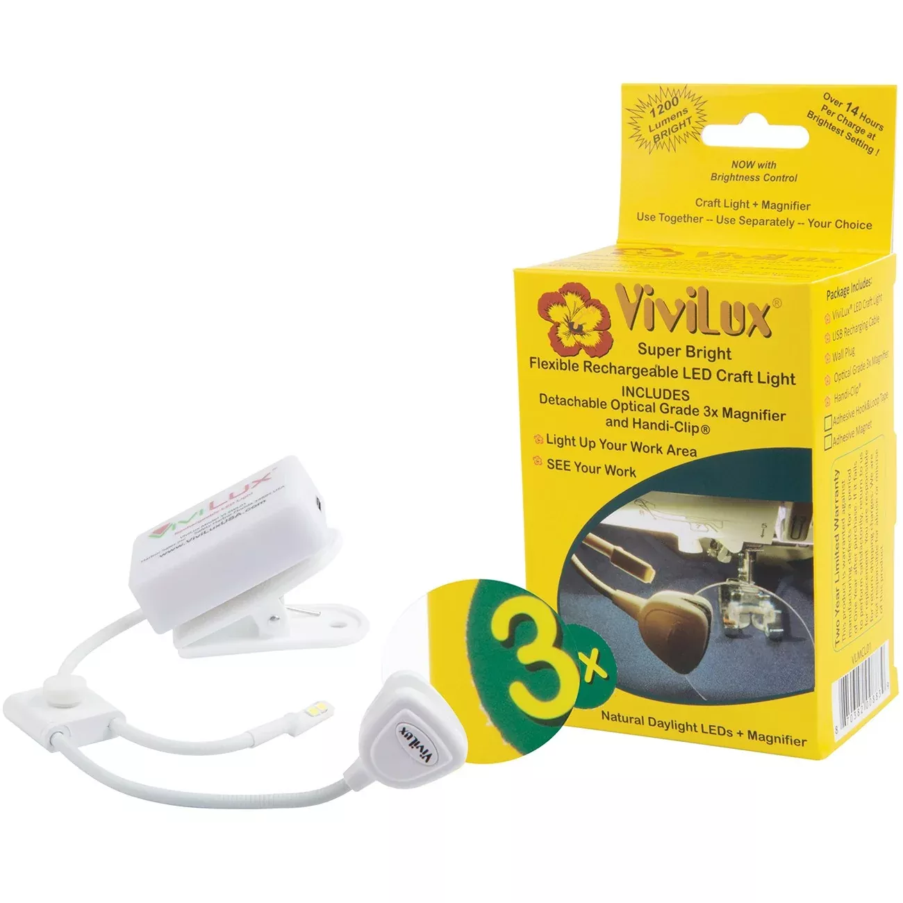 ViviLux Sewing Machine Light with 2in Round Optical Grade 3x Magnifier