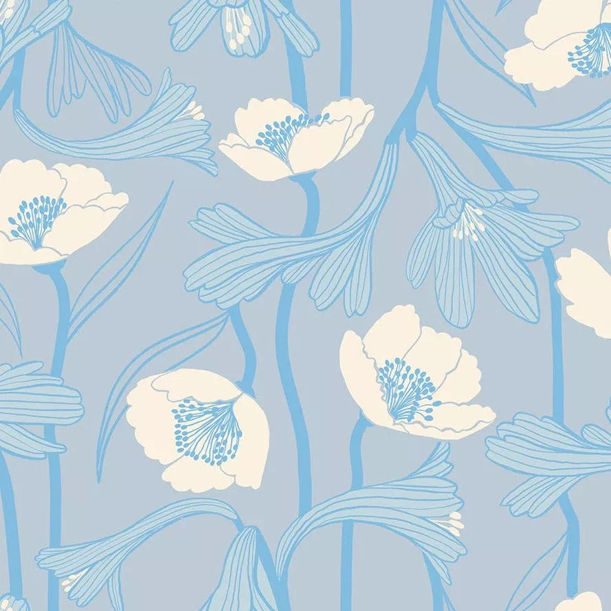 Water Water Flowers in Water Blue – 1-1/2 Yds EOB
