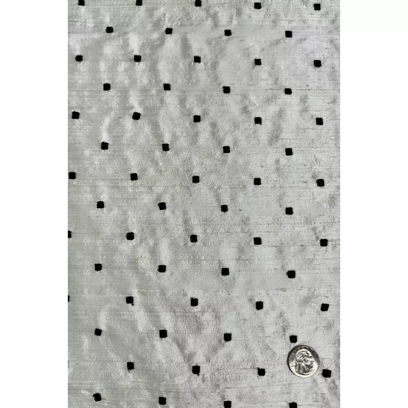 White/Black Embroidered Dupioni Silk MED-290
