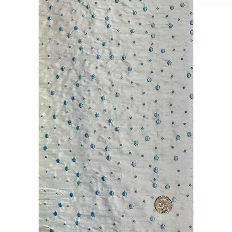 White/Blue Embroidered Dupioni Silk