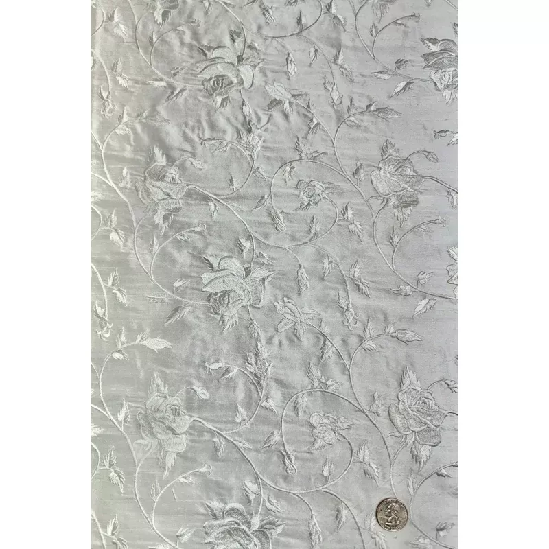 White Embroidered Dupioni Silk MED-209