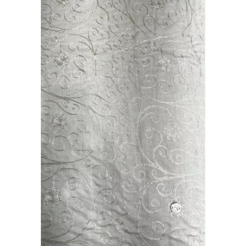 White Embroidered Silk Linen MEMT-003