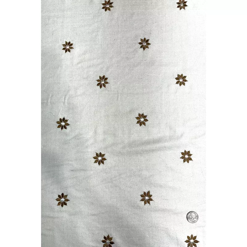 White Embroidered Silk Linen MEMT-023-13