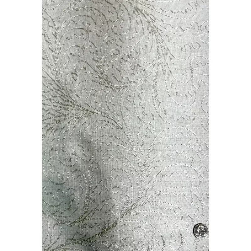 White Embroidered Silk Linen MEMT-026-09