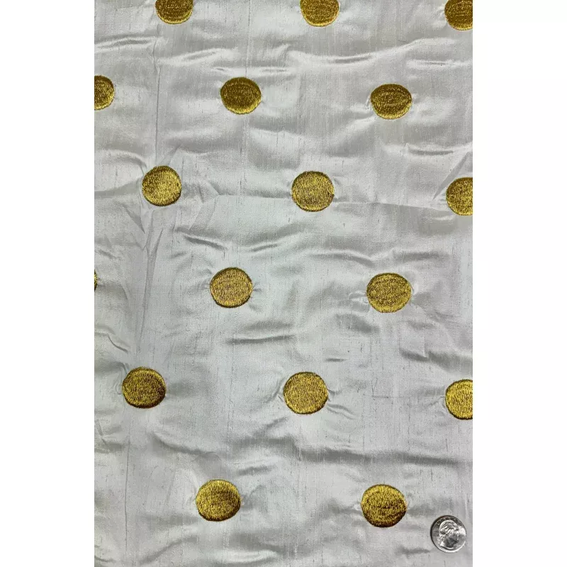 White/Gold Polka Dots Embroidered Dupioni Silk
