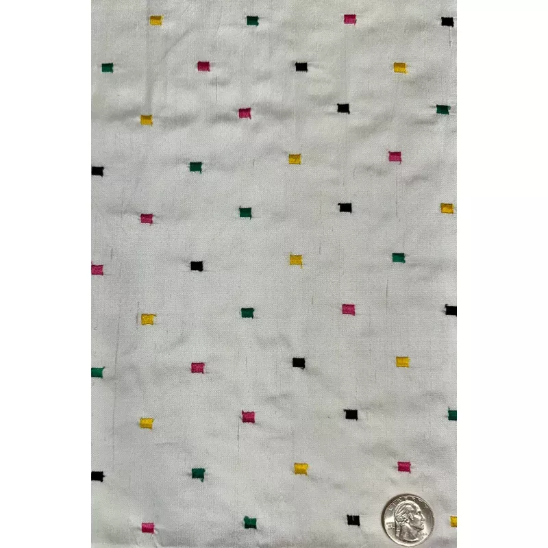 White/Multicolor Embroidered Dupioni Silk MED-290/2