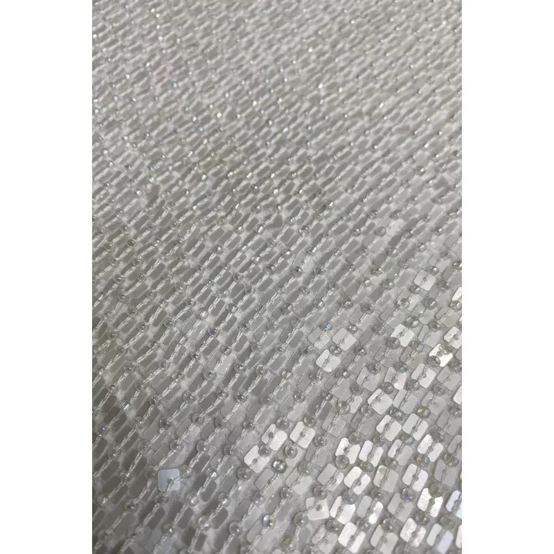 White Sequin & Beads on Silk Chiffon JEC-184-4