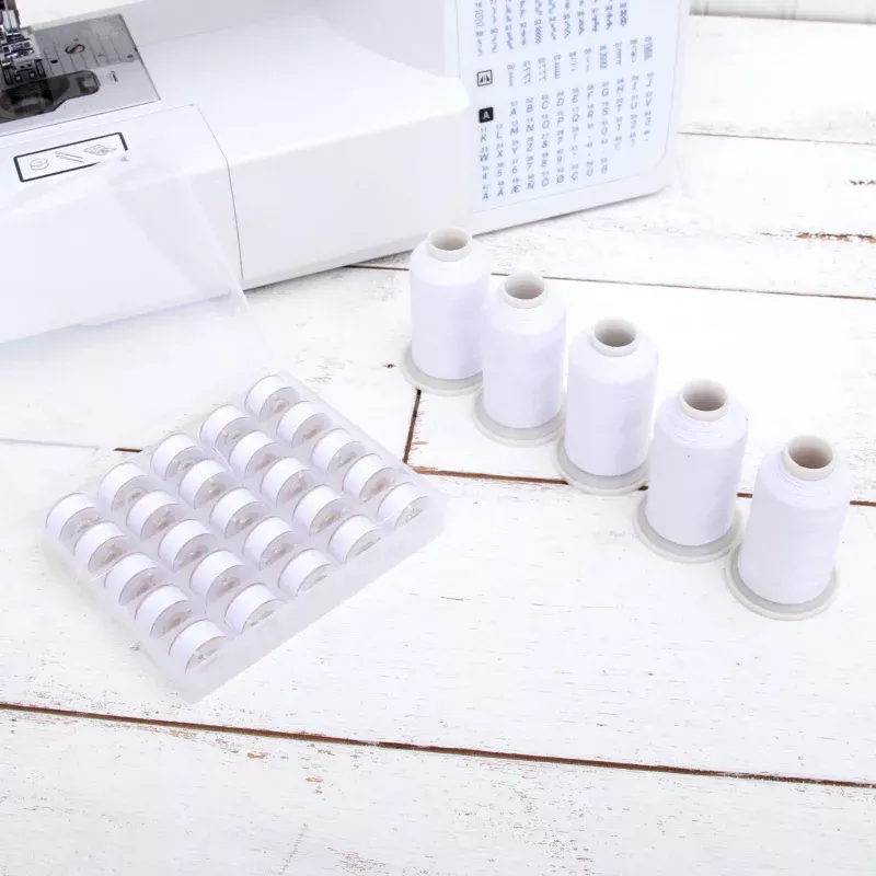 White Sewing Thread Set with Matching Prewound Bobbins
