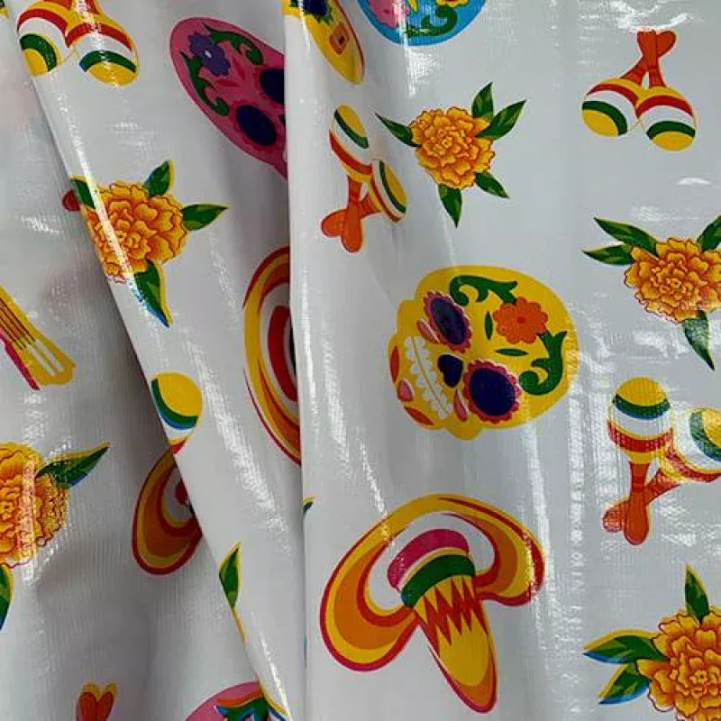 White Sugar Skulls Oilcloth Fabric - Reorderable