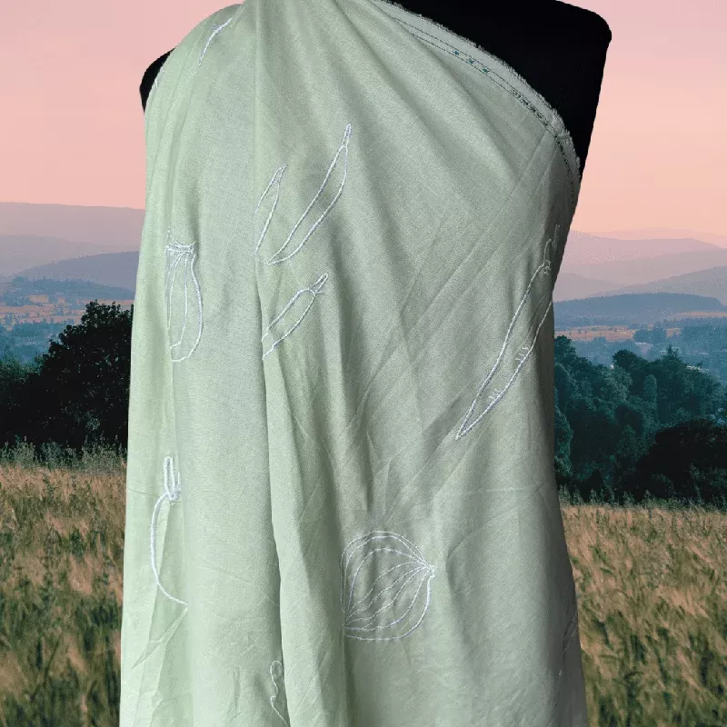 Wild Harvest in Mint – Custom Embroidery on Linen Cotton