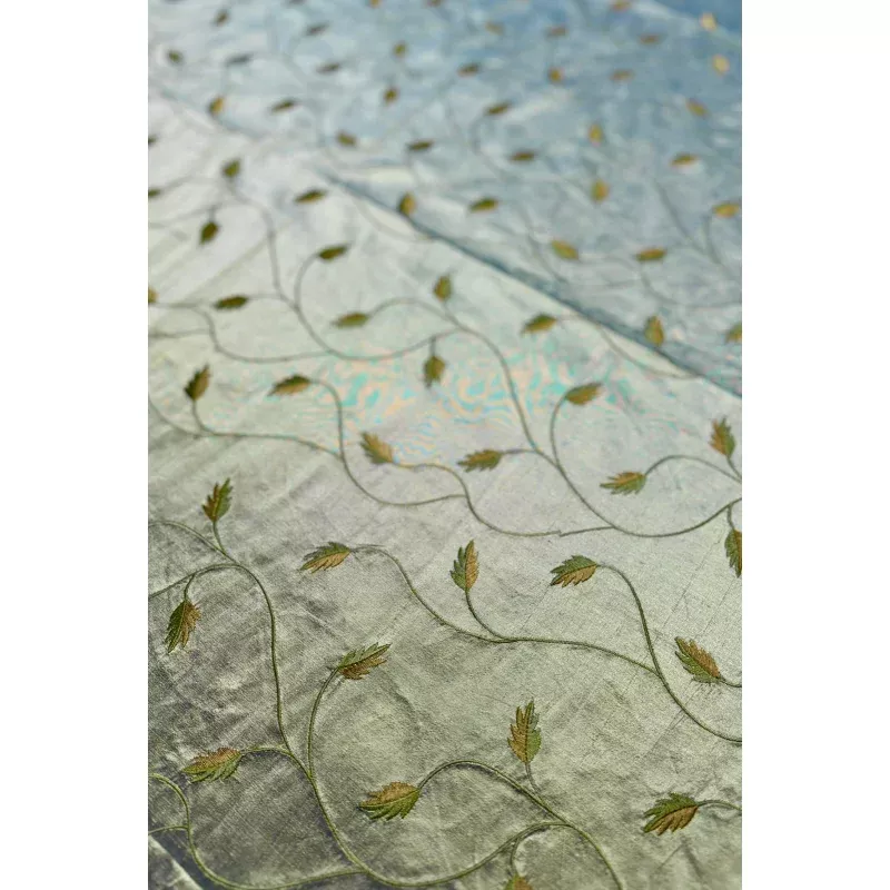 Willow/Multicolor Embroidered Dupioni Silk
