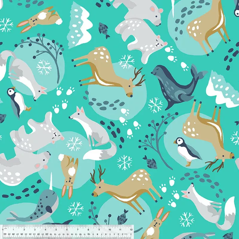 Winterfleece Prints Whistler Studios 53677-1 Turquoise Polar Pals Winterfleece