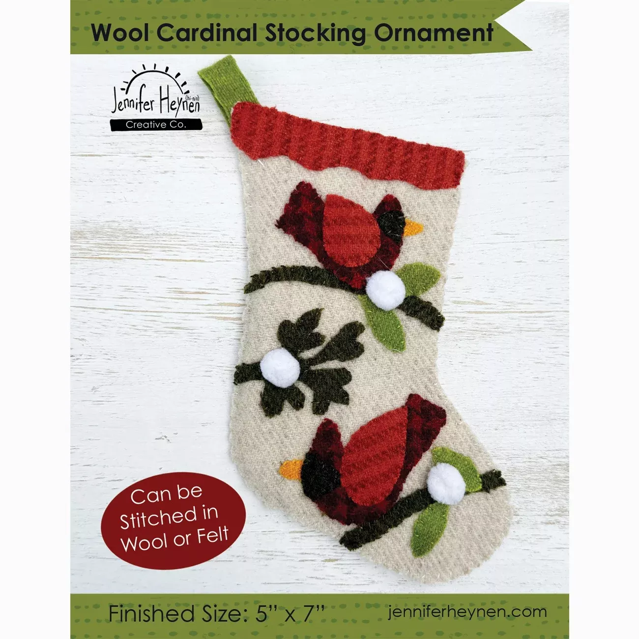 Wool Cardinal Stocking Ornament Sewing Pattern