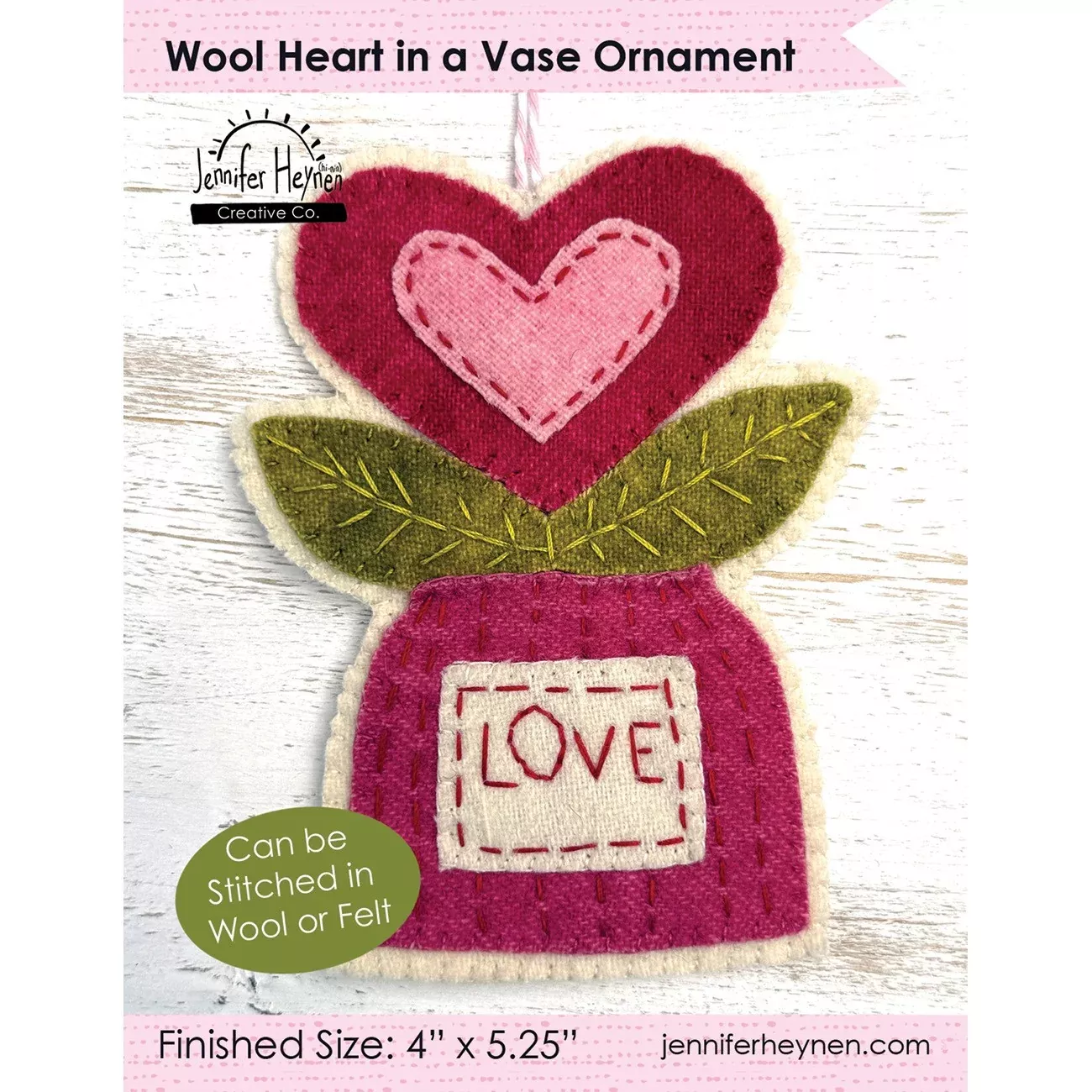 Wool Heart in a Vase Ornament Sewing Pattern