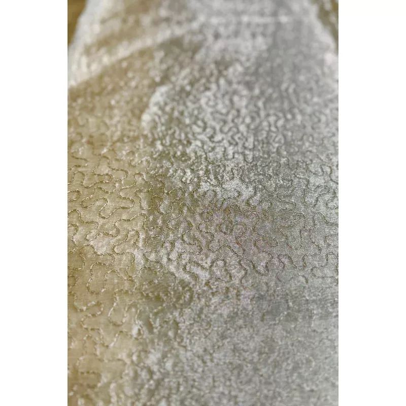 Yellow Gold Organza with Silver Wire Embroidery Tissue Metallic Embroidery