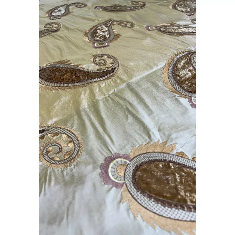 Yellow Gold Paisley Embroidered Silk