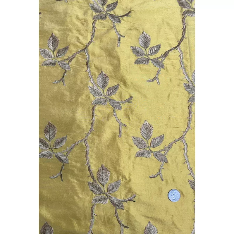 Yellow/Multicolor Embroidered Dupioni Silk
