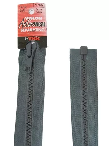 YKK Separating Zipper - One Way Opening, 14" - #578 Gray