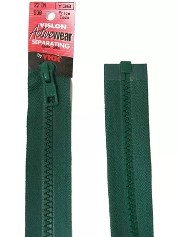 YKK Separating Zipper - One Way Opening, 22" - #530 Dark Green