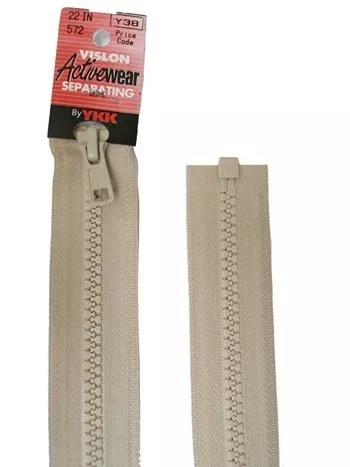 YKK Separating Zipper - One Way Opening, 24" - #572 Bone
